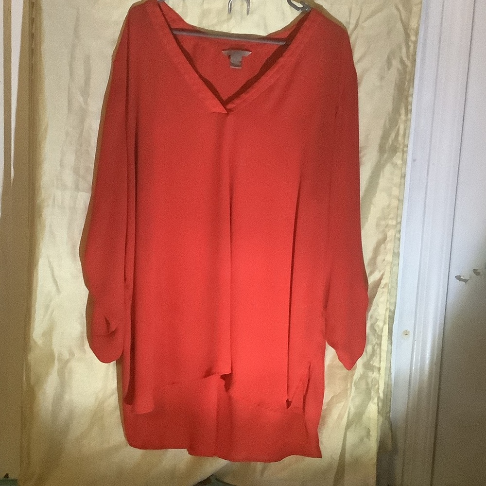 H&M Bright Red V-Neck Blouse